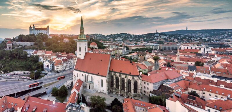 Panorama view of Bratislava - st. martin's cathedral in the center of the photo
